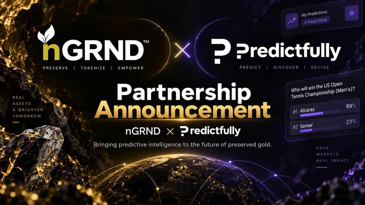 nGRND and Predictfully partnership announcement artwork: Bringing predictive intelligence to the future of preserved gold